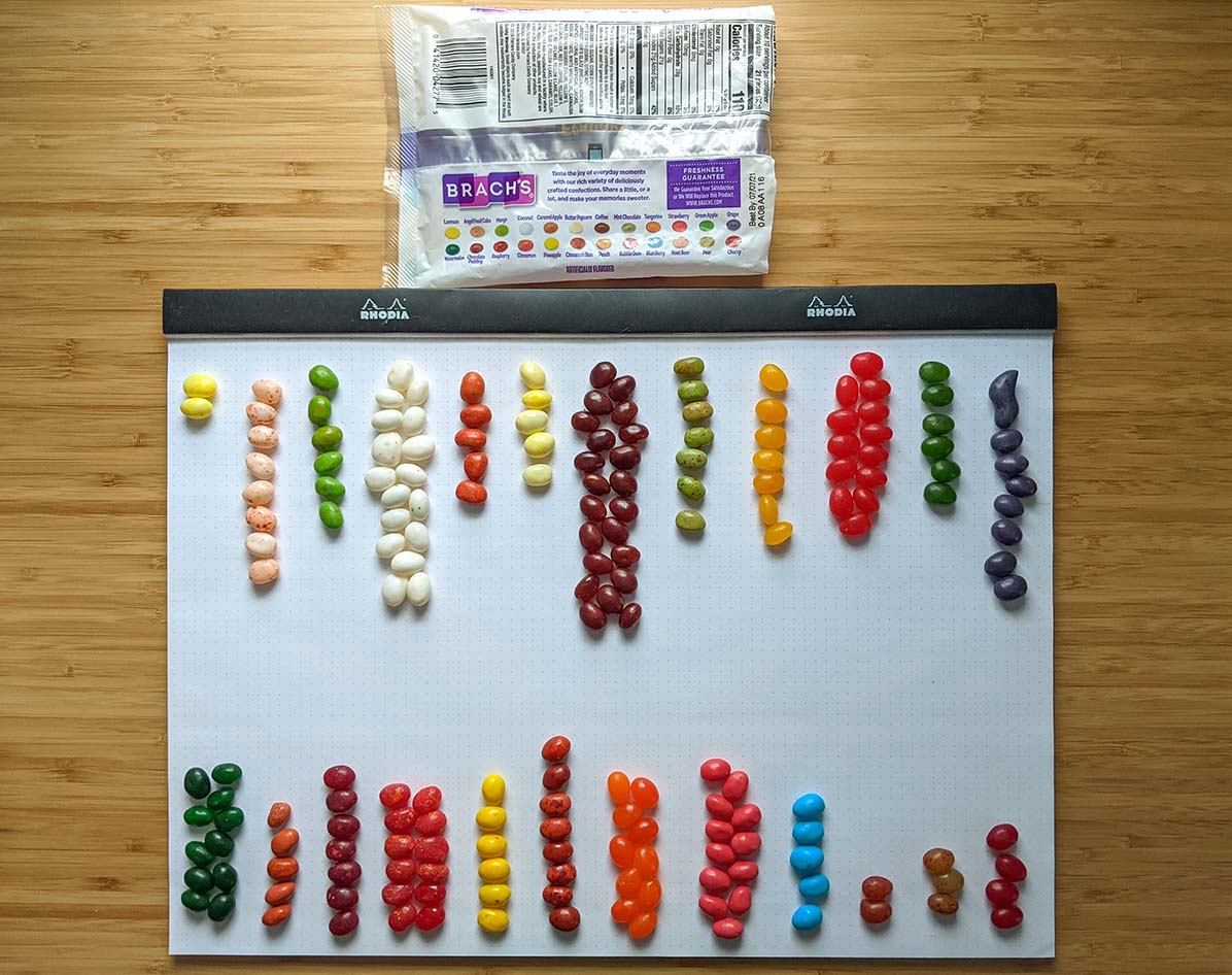 Brach’s Tiny 24-Flavor Jelly Beans, sorted by flavor